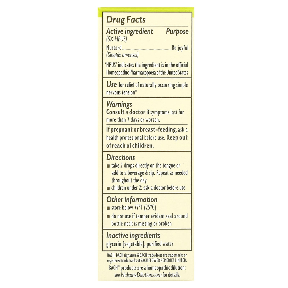 Bach, Original Flower Remedies, горчица, 10 мл (0,35 жидк. унции)