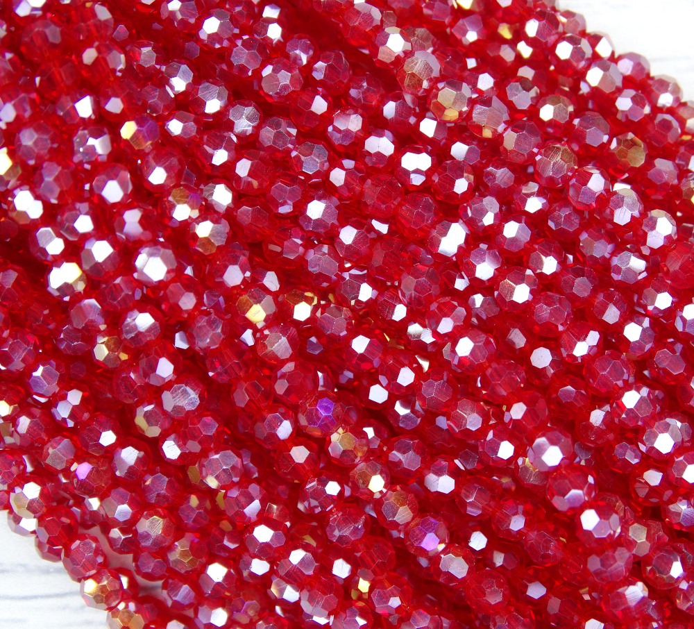 БШ009ДС3 Хрустальные бусины "32 грани", цвет: красный AB прозрачный, размер 3 мм, кол-во: 95-100 шт.