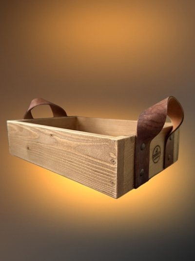 Деревянный разнос с кожаными ручками 20*29*6 Цвет: светлое дерево. DEREKA мастерская.