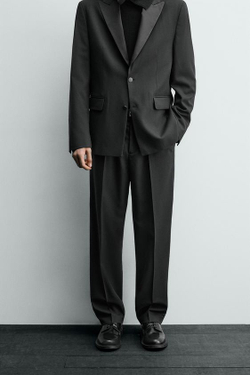 ZARA КОСТЮМНЫЕ БРЮКИ-СМОКИНГ ИЗ ШЕРСТИ, ЧЕРНЫЙ