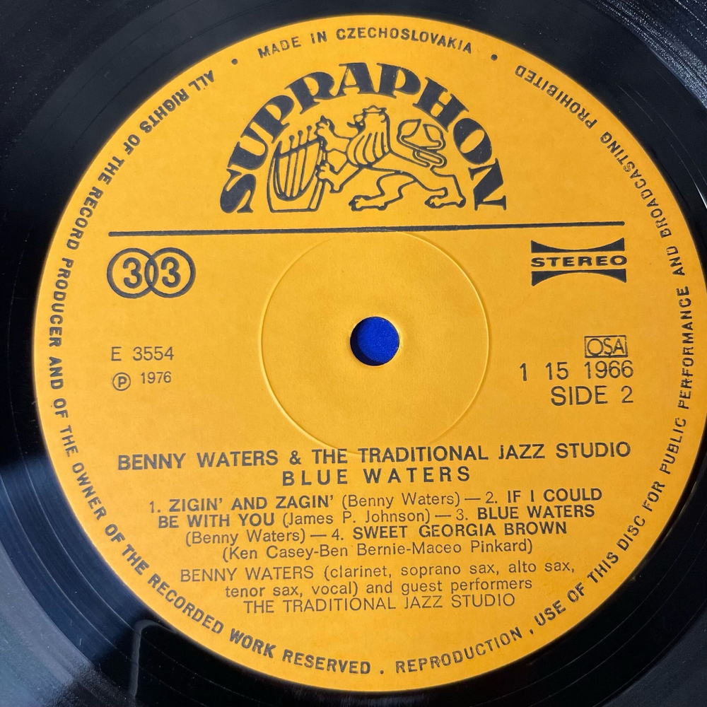 Винтажная виниловая пластинка LP Benny Waters and The Traditional Jazz Studio Blue Waters (Чехословакия 1976)
