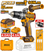 Аккумуляторный бесщёточный ударный шуруповерт INGCO CIDLI209686 INDUSTRIAL 20 В 96 Нм