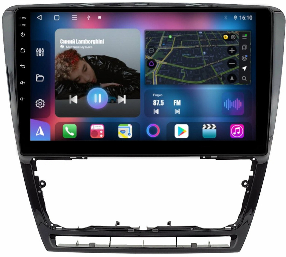 Магнитола для Skoda Octavia A5 2004-2013 (рамка черная глянцевая) - FarCar BM005M на Android 13, QLED, TS10, 4Гб+32Гб, CarPlay, 4G SIM-слот