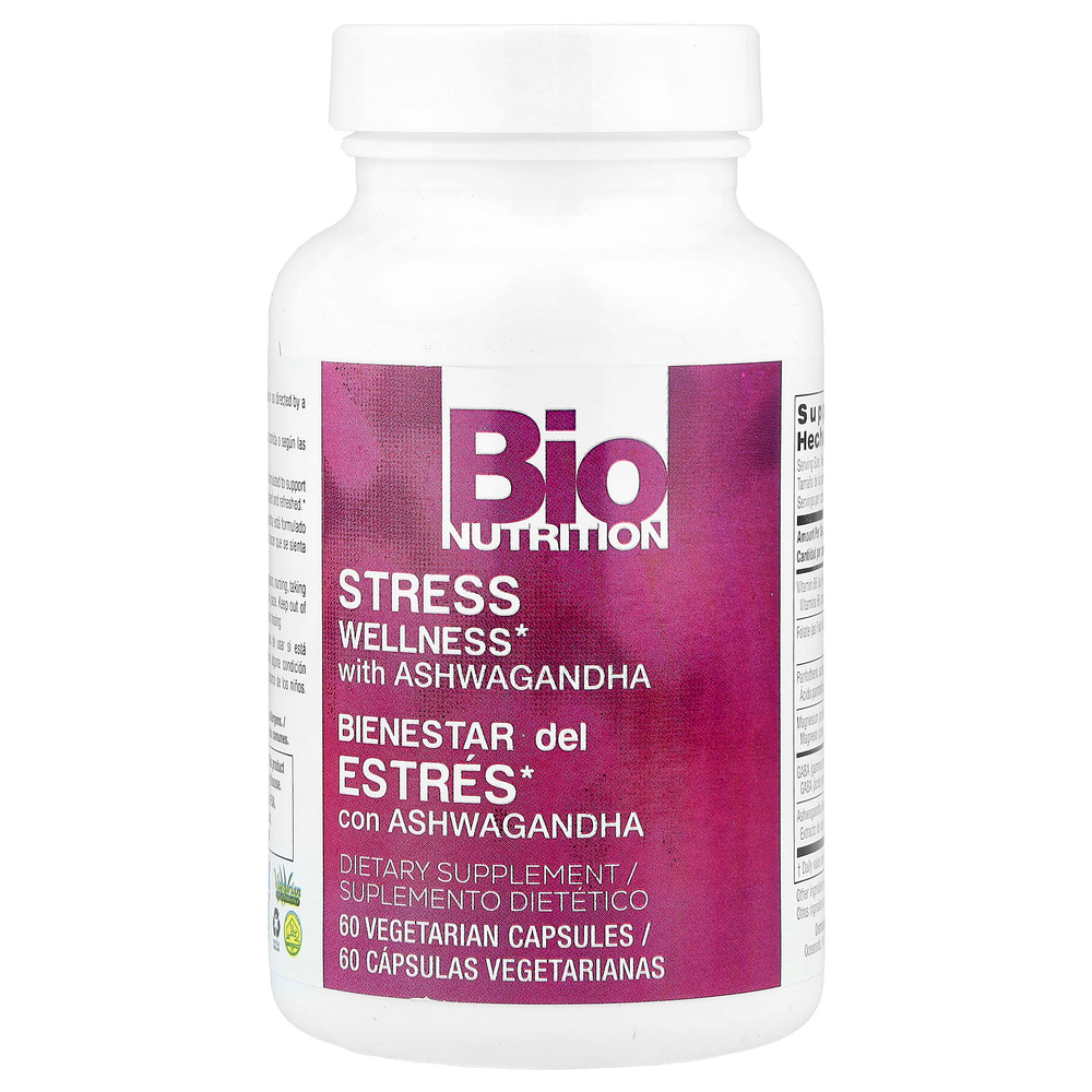 Bio Nutrition, средство для снятия стресса, с ашвагандой, 60 вегетарианских капсул