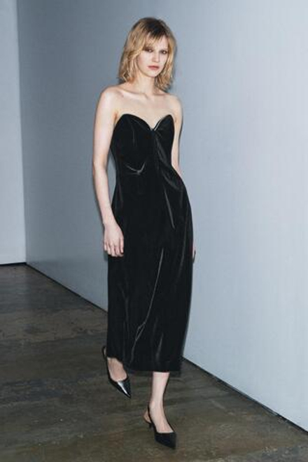 ZARA БАРХАТНОЕ ПЛАТЬЕ-БЮСТЬЕ ZW COLLECTION LIMITED EDITION, ЧЕРНЫЙ