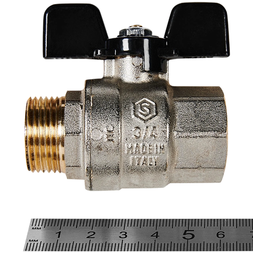 Кран шаровой полнопроходной STOUT - 3/4" (НР/ВР, PN40, Tmax 150°C, ручка-бабочка черная)