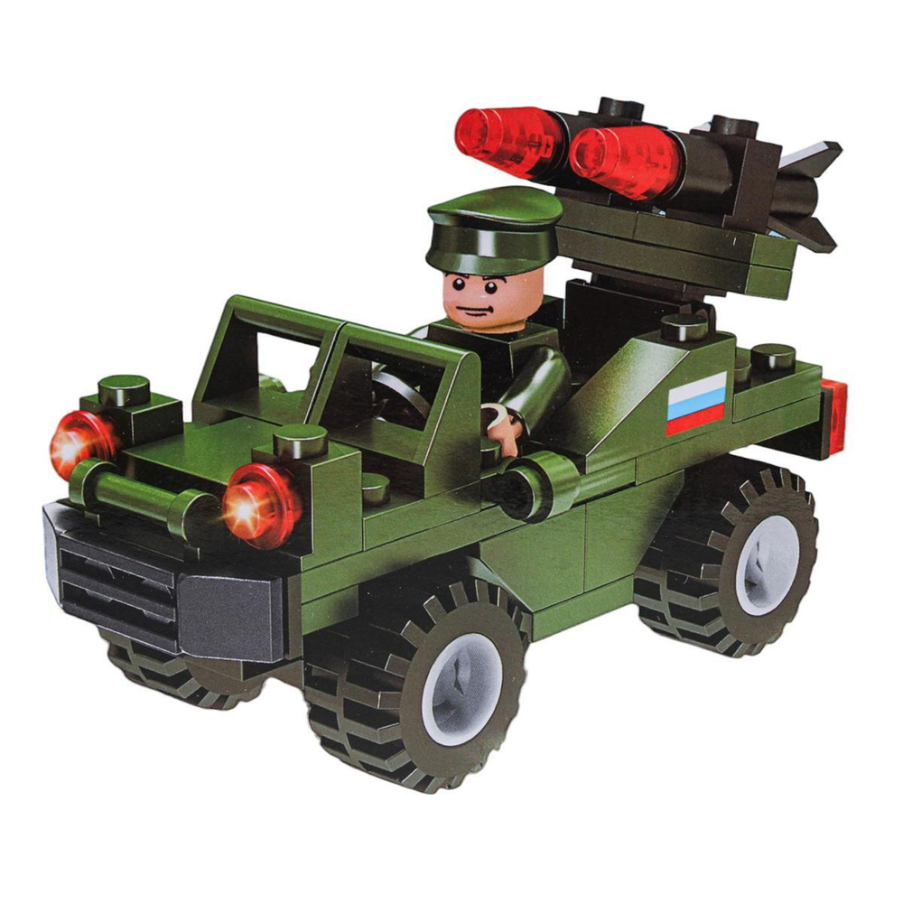 Конструктор пластмассовый 82эл. "Джип с ракетами" в коробка 7235-BY (Город мастеров)