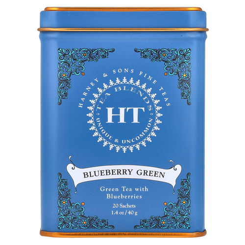 Harney & Sons, HT Tea Blends, чайная смесь, голубика и зеленый, 20 пакетиков, 40 г (1,4 унции)