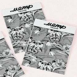 Ткань интерлок серый цветочный орнамент