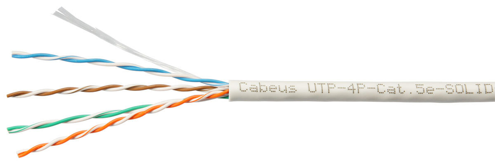 Кабель витая пара U/UTP 5e кат. 4 пары Cabeus UTP-4P-Cat.5e-SOLID-LSLTx-GY