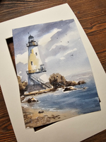 Картина авторская акварельная в паспарту 21*30 см на стену для интерьера "Маяк"