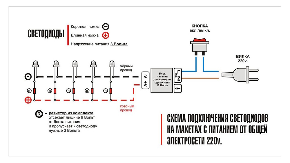 Светодиоды белые 5мм 10шт. с резист. 081-esd-002