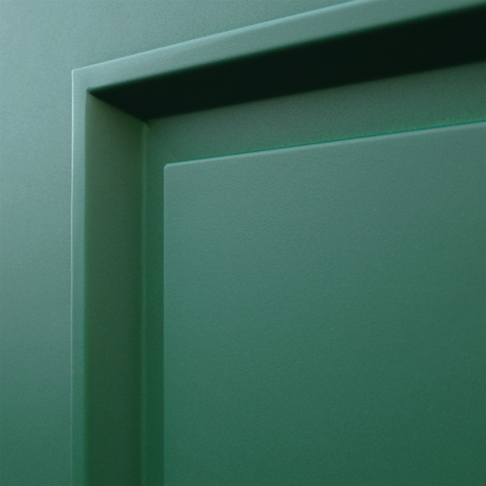 Входная уличная дверь с терморазрывом  Олимп 3К муар ЗЕЛЕНЫЙ снаружи/ муар серый (металл по коробке внутри) Лайт софт грей (светло- серый)