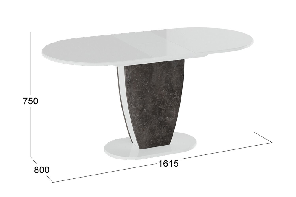 Стол кухонный обеденный раздвижной Белый Глянец/Моод Тёмный, Монреаль Тип 1, 130х80х75 см