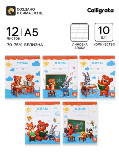 Тетради 10 штук, 12 листов в косую линейку