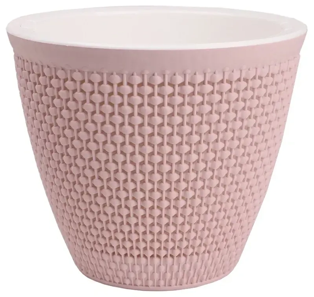 Кашпо для цветов пластиковое 1,6л d-16 см «Ротанг» Бежево-розовый