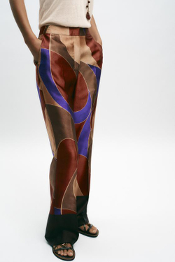 ZARA БРЮКИ ИЗ АТЛАСА С ПРИНТОМ, РАЗНОЦВЕТНЫЙ