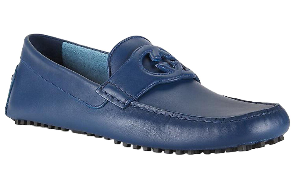 GUCCI Interlocking Collection Leather Loafers Men"s Blue