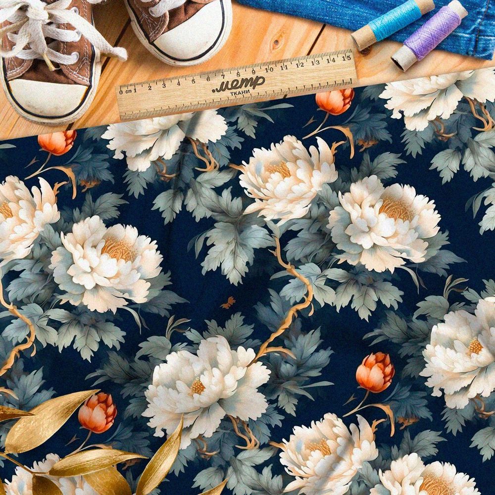 Ткань премиум габардин ночная цветочная изгородь