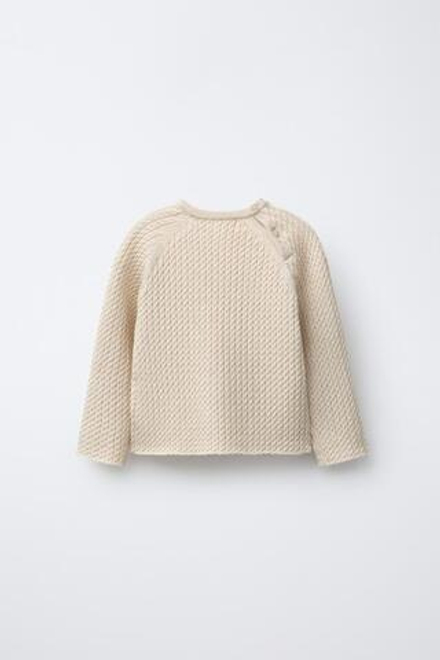 ZARA ВЯЗАНЫЙ ДЖЕМПЕР С УЗОРОМ «КОСЫ», ПЕСОЧНЫЙ МЕЛАНЖ