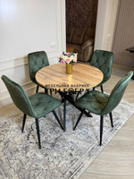 Круглый раздвижной стол "Лофт", дуб вотан и стулья "Ральф" оливковый