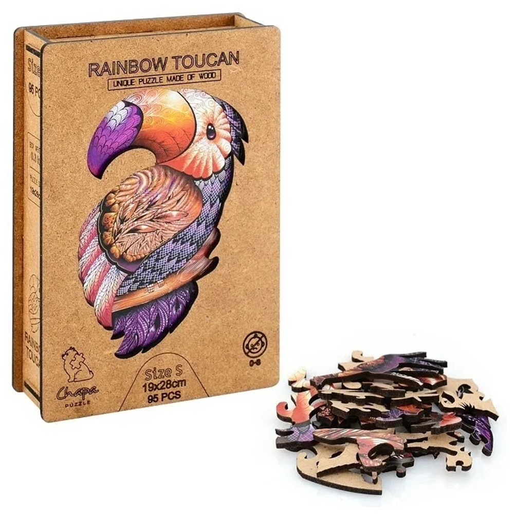 Радужный тукан Chapa - Деревянные пазлы разной формы, уникальные картины которые вы собираете сами