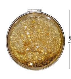 WW-113 Зеркало круглое золотистое с плавающими сердечками «Блеск»