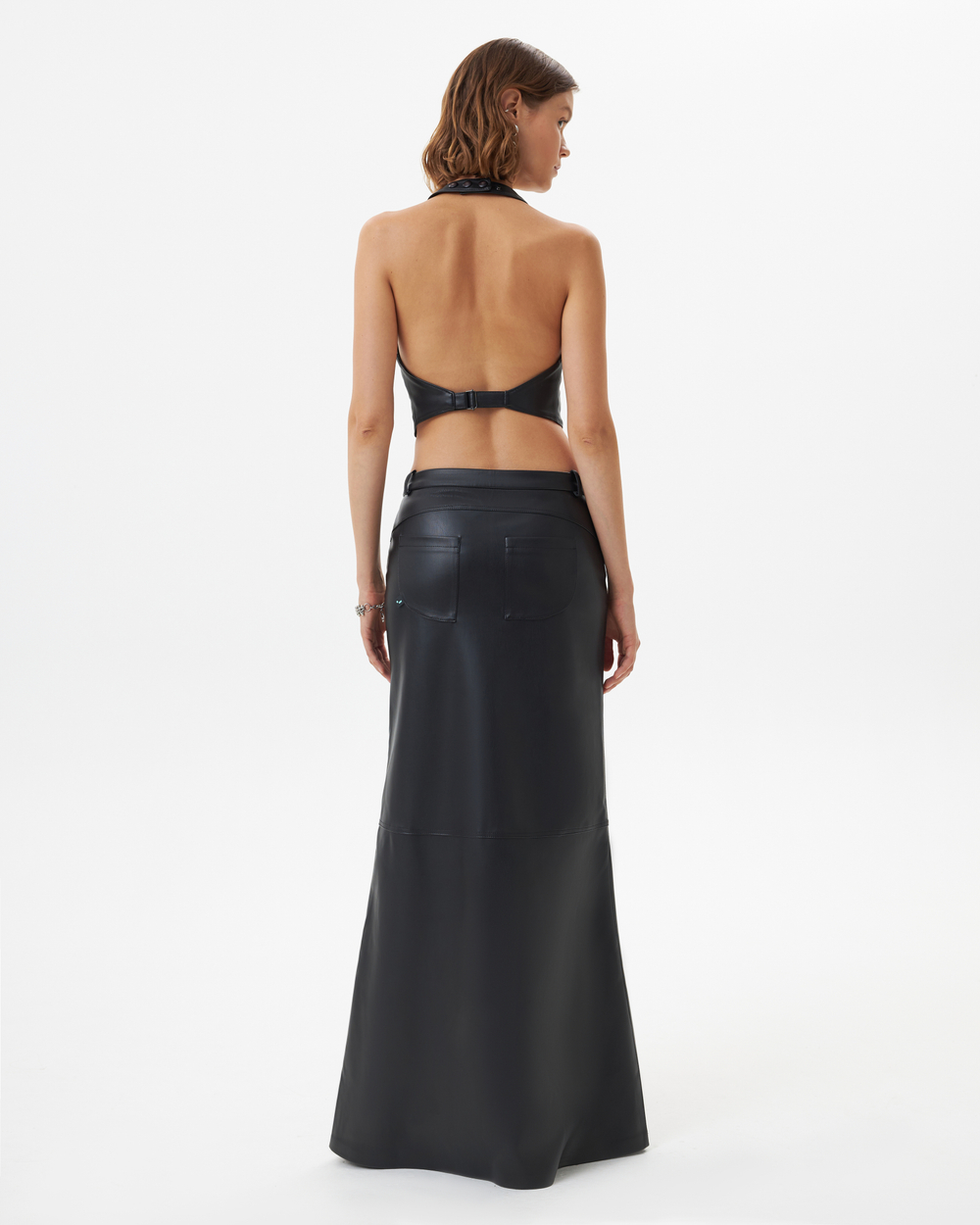 V-LEATHER MAXI SKIRT