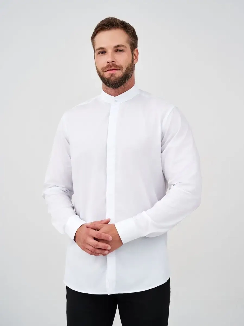 Рубашка без воротника приталенная SLIM FIT