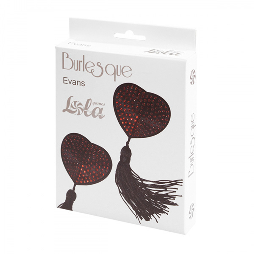 Черно-красные пэстисы-сердечки с кисточками и стразами Lola Pasties Burlesque Evans Red 3635-03lola