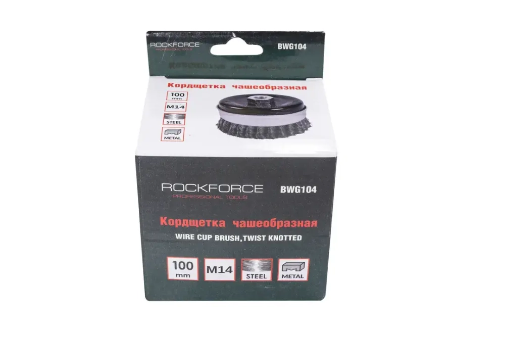 Кордщетка чашеобразная стальная витая для УШМ 100мм (М14) RockForce##Rock FORCE RF-BWG104
