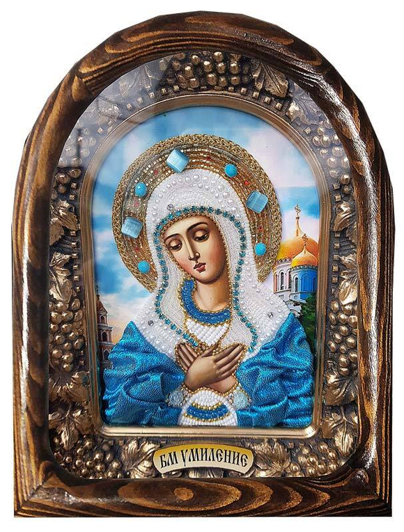 Дивеевская икона Пресвятая Богородица Умиление, печать, бисер и ткань