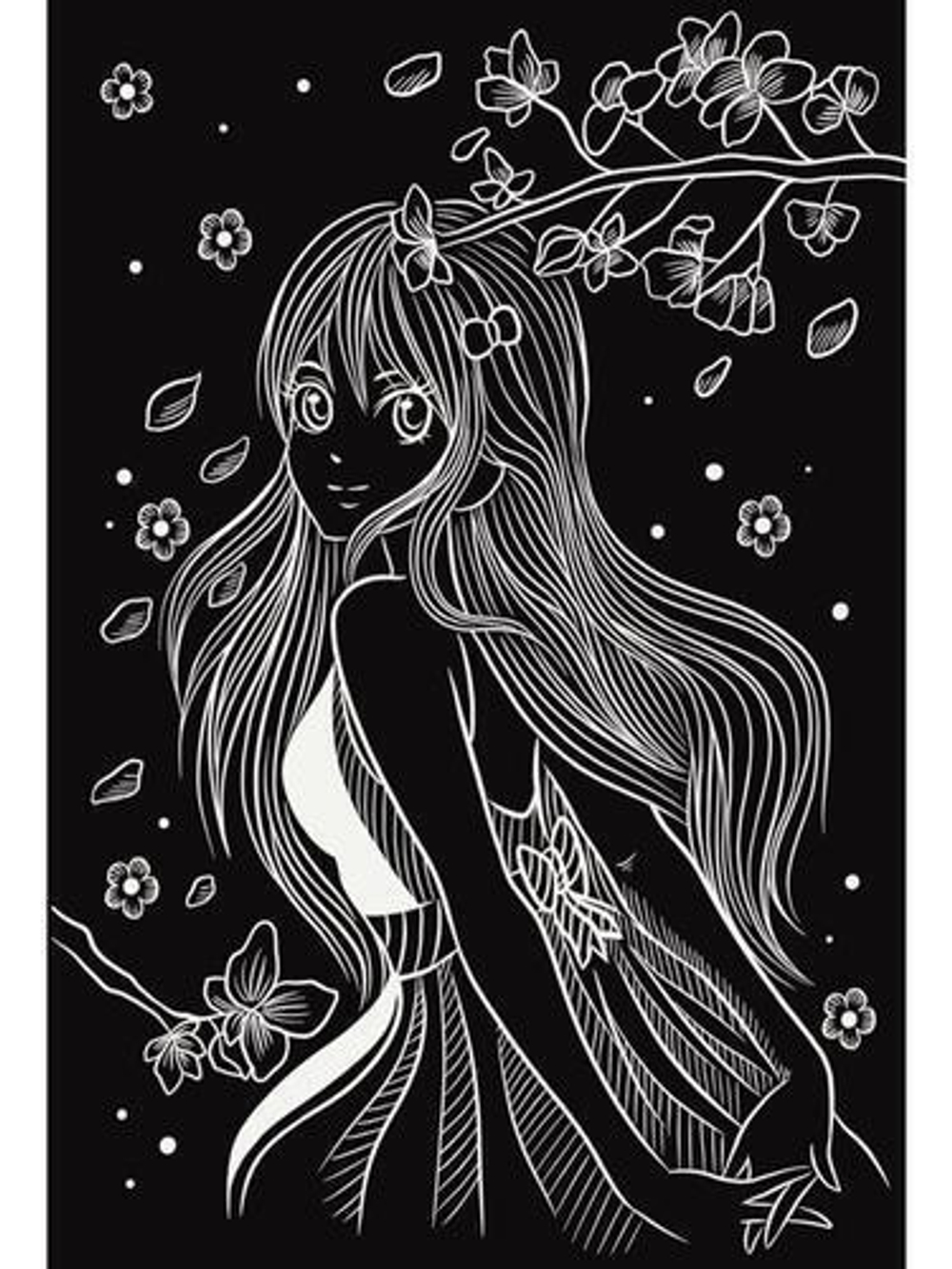 Гравюра А4 в пакете с ручкой. Золото. Аниме-девушка (Арт.Г-5903)