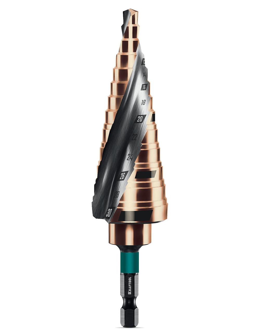 KRAFTOOL COBALT 6-30мм, 13 ступеней, азотирование, винтовая спираль, сверло ступенчатое(29691-6-30-13)