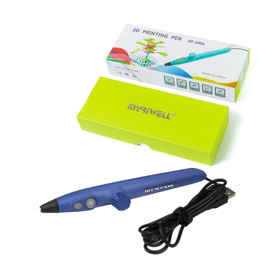 Ручка 3D Myriwell RP200A, PLA, синяя, картонная упаковка
