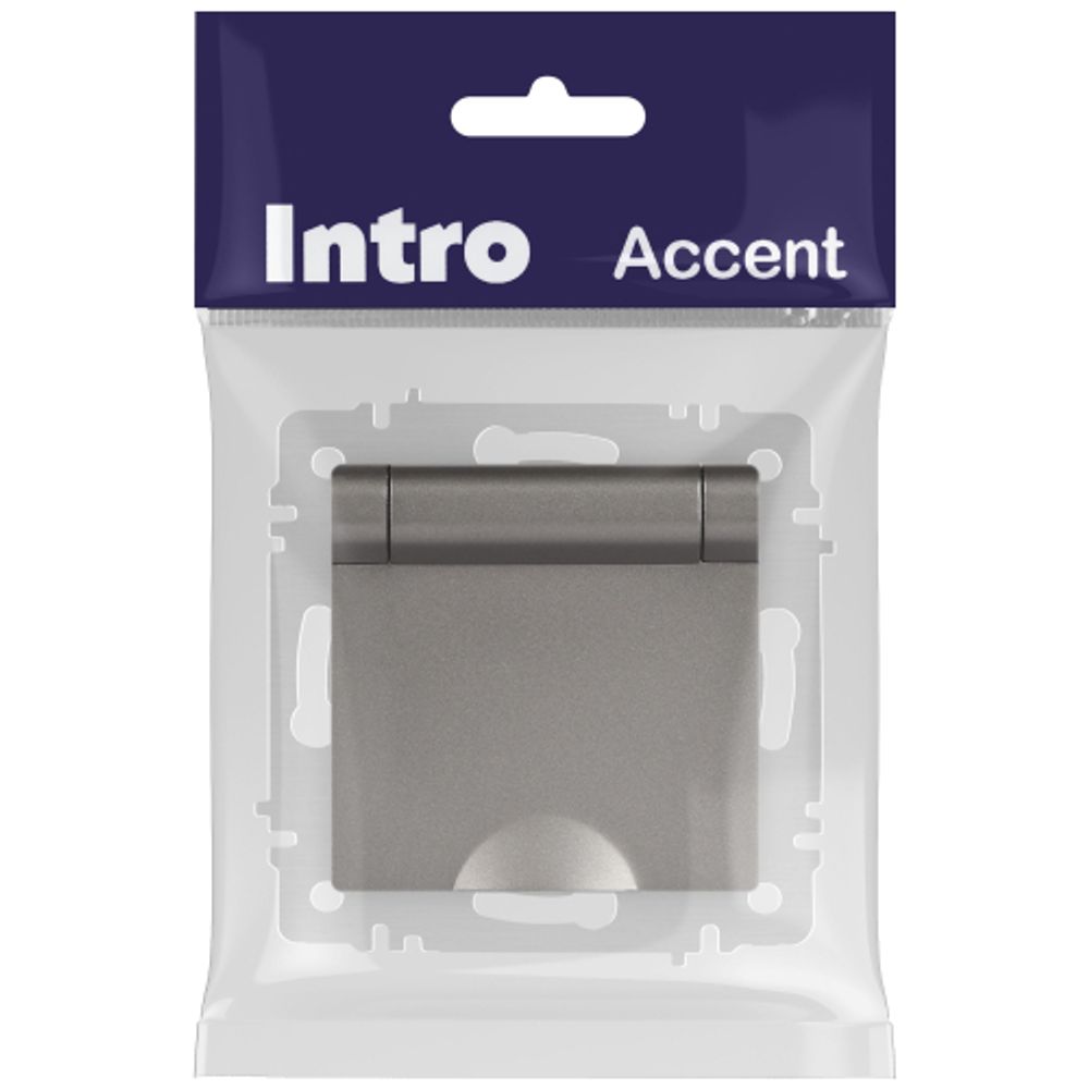 Розетка Intro Accent 6-203-09 с заземлением 2P+E Schuko с крышкой 16А-250В IP20 СУ AL/CU титан