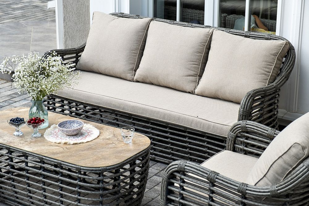 "Ницца" лаунж-зона из искусственного ротанга, цвет серый