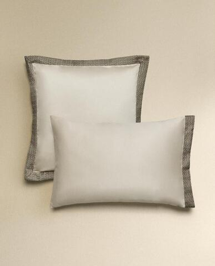 ZARA HOME САТИНОВАЯ НАВОЛОЧКА С ВЫШИВКОЙ, БЕЖЕВЫЙ