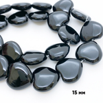 Халцедон черный (тонирован), сердце, размер около 15-16 мм, цена за 6 шт (1/4 нити)