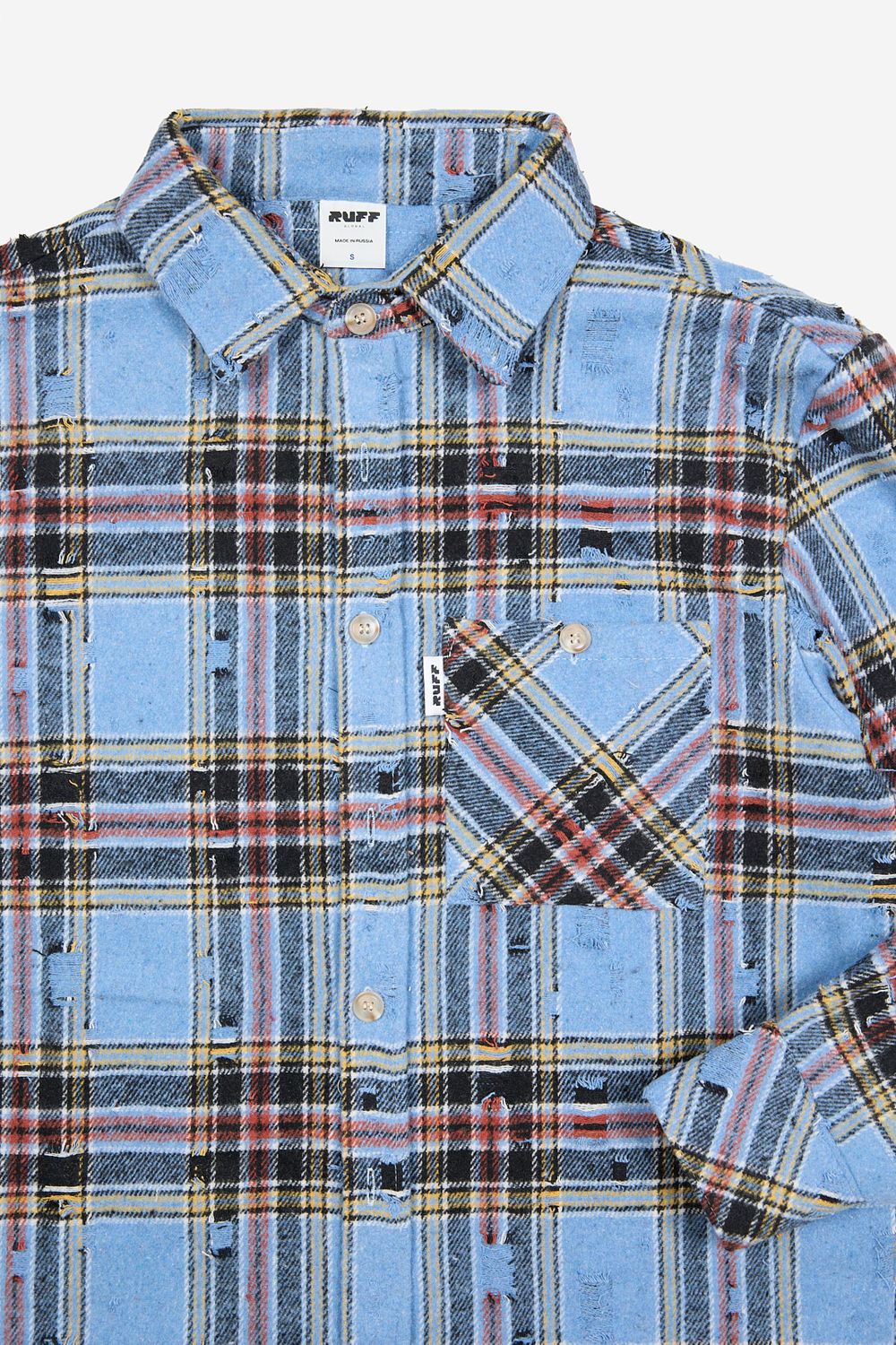 Рубашка  RUFF Global ripped plaid синяя