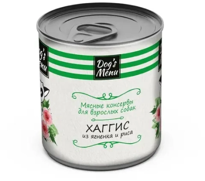 DOG'S MENU Мясные консервы для взрослых собак Хаггис из ягненка и риса, 750 г