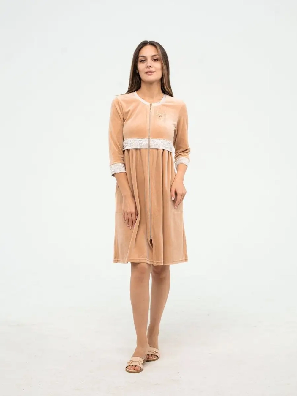 Халат велюровый на молнии для беременных