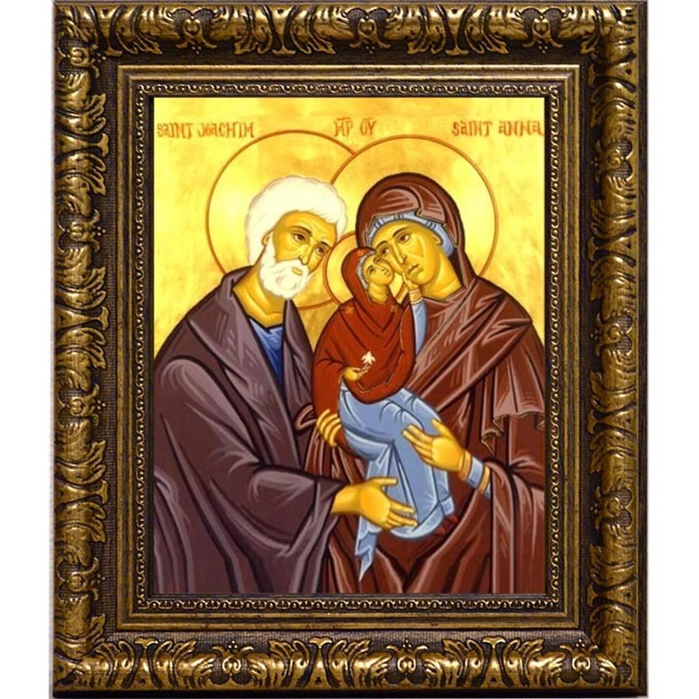 Праведные Иоаким и Анна с девой Марией. Икона на холсте.