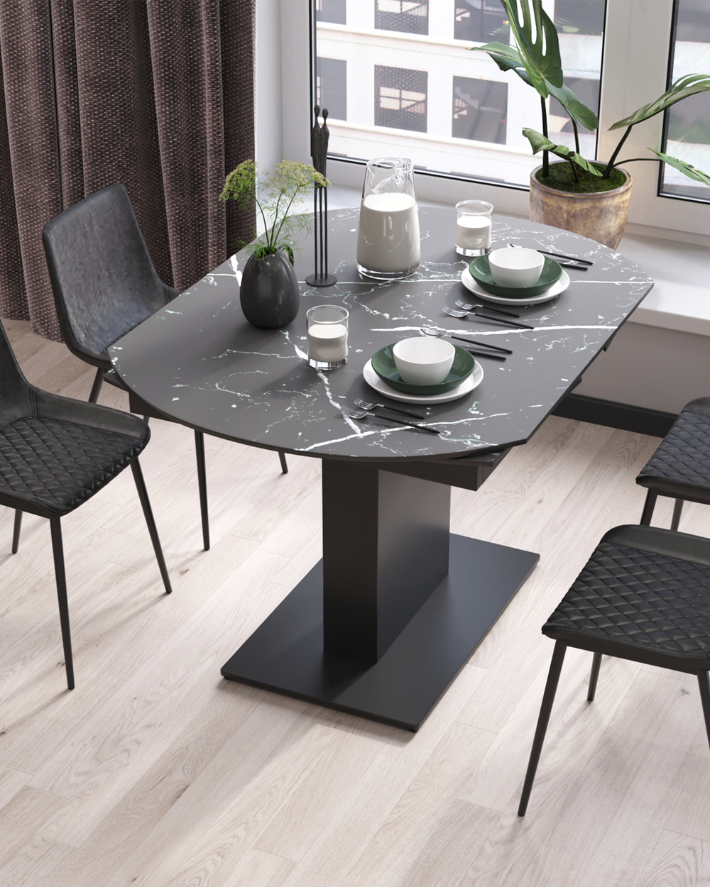 Стол обеденный Хлоя раскладной 120-180*90 керамика темная
