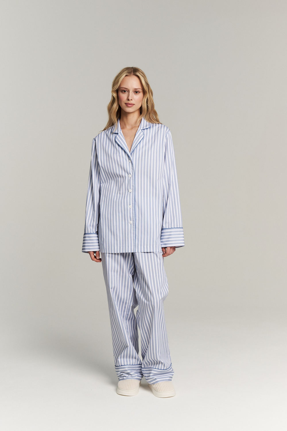 Брюки с кантом из сатина в полоску