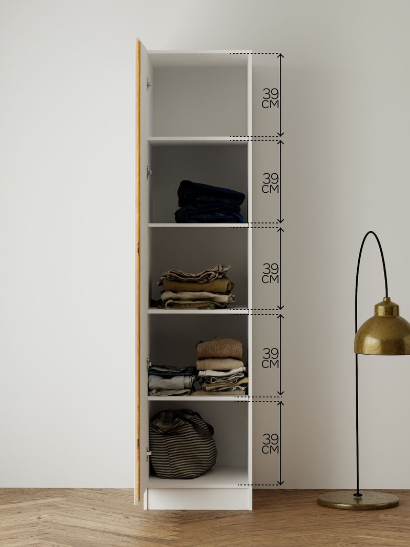 Шкаф для одежды 51х58х215, Miraj, распашной, с дубовыми ручками, белый, Dipriz