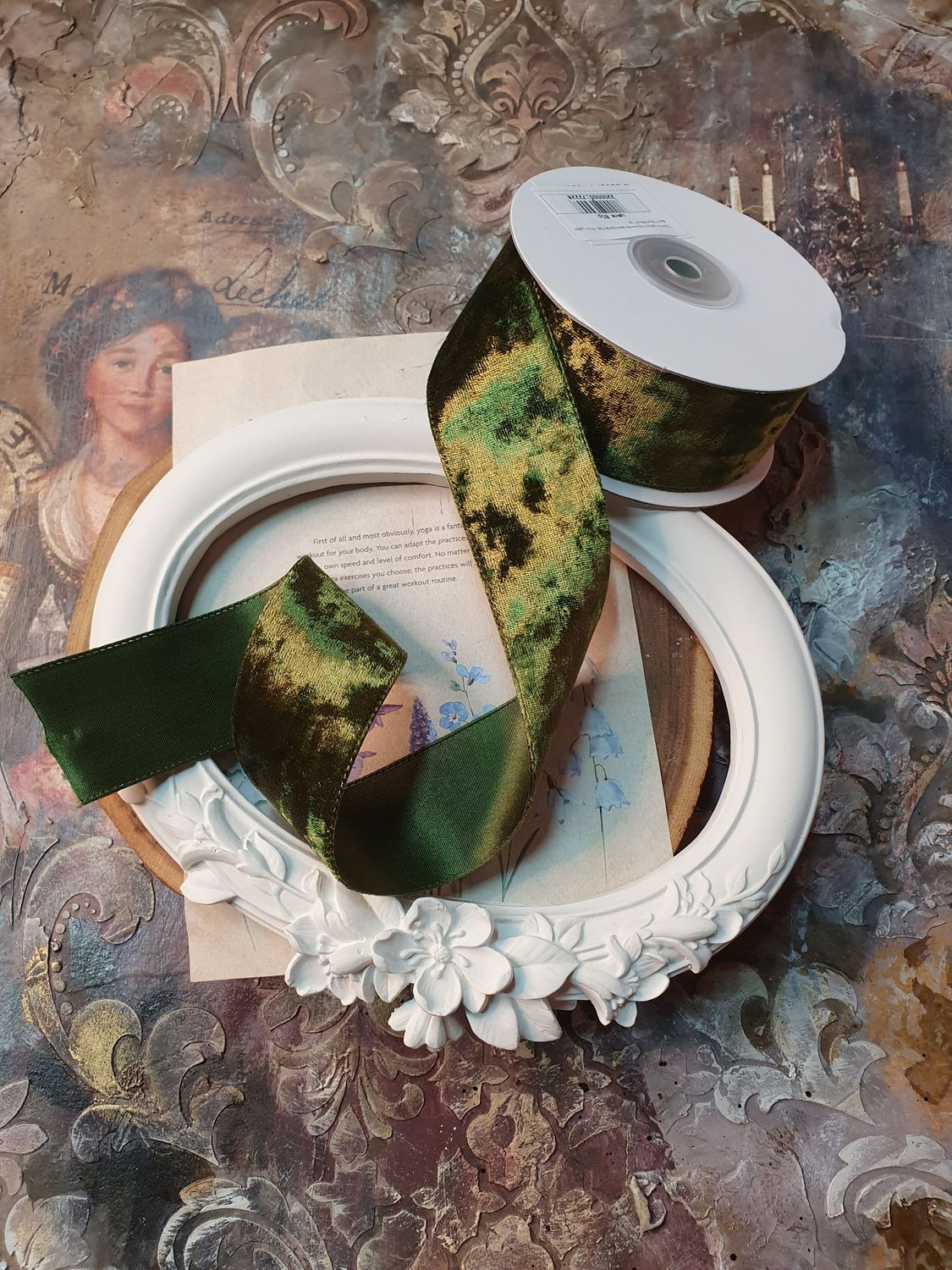 Лента двусторонняя велюр/атлас 4см цвет  фисташковый 1м