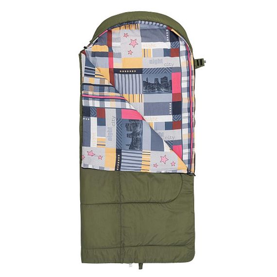 Спальный мешок OLYMPUS Wide Plus 300 (220х106, холлоф., зеленый/город) (T-HS-SB-OWP-300-NC) Helios