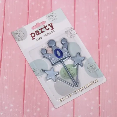 Свечи для торта Цифра Король желаний «0», голубой