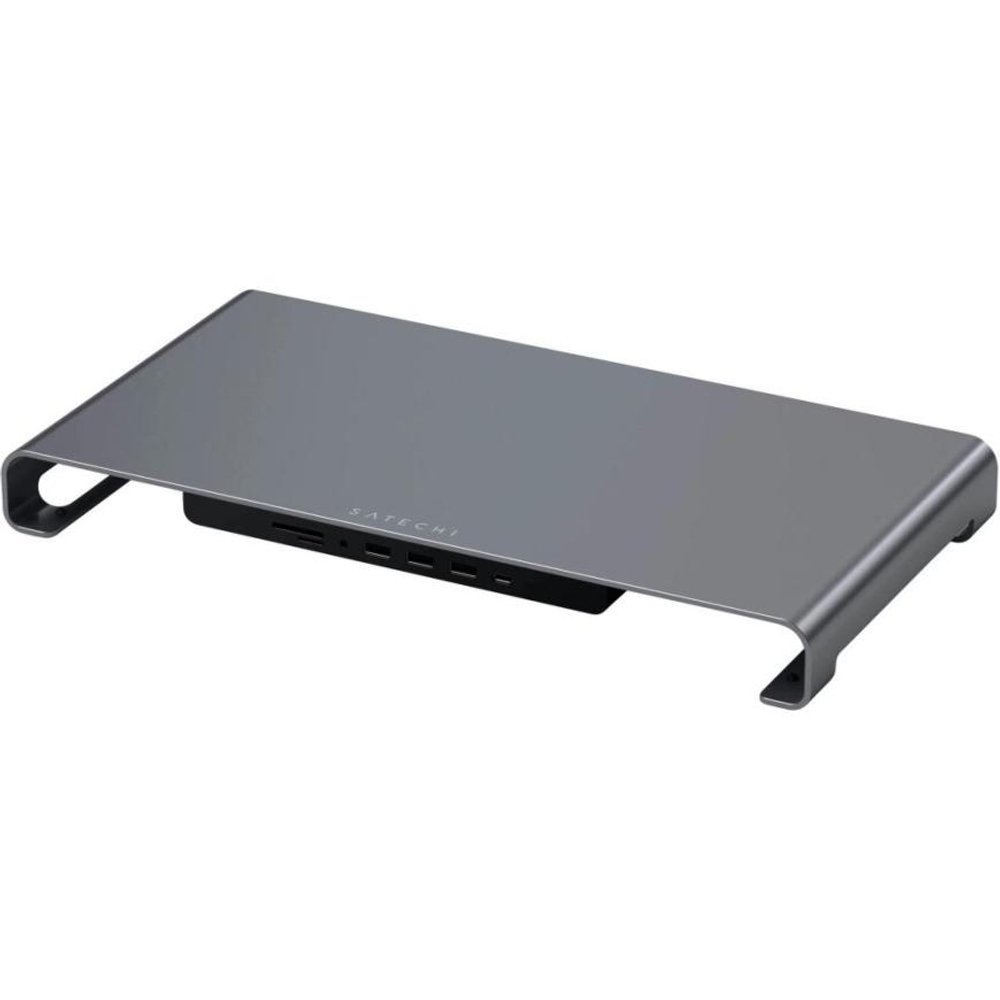 Алюминиевая подставка-хаб Satechi Monitor Stand XL (USB-C) (ST-UCSHXL) Подключение: встроенный кабель USB-C. Порты: USB-C, 3 USB-A 3.2 Gen 1, microSD UHS-I, SD UHS-I, разъём 3,5 мм